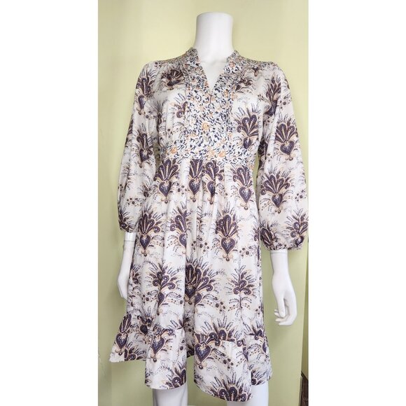 OPT x Emily Luciano Mila Paisley Pleated Dress Size  S Long Sleeve Romantic Boho - Picture 3 of 13